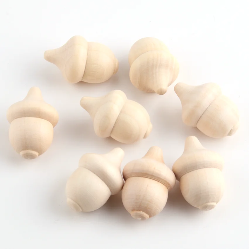 unfinished Wooden Wood Acorn Shape Natural Wood Toys Handmade Sculpture Materials Diy Painting Toy Ornaments