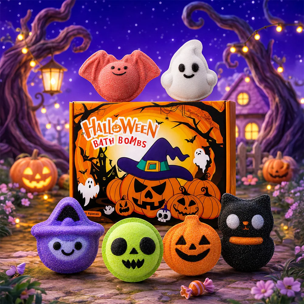 Halloween Bath Bombs 6 Pack Spooky Basket Stuffers Unique Adorable Spooktacular Shapes Bubble Bath Halloween Party Favors