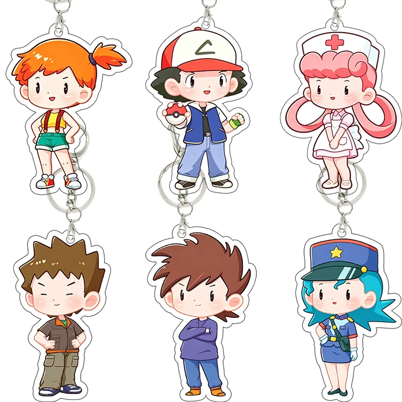 Kawaii Pocket Monsters Gary Oak Nurse Joy Acrylic Keychain Cartoon Humanoid Bag Pendant Girl Daily Decoration Affordable Gift