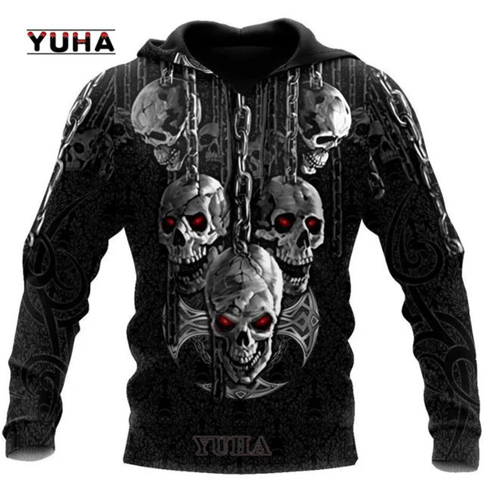 3D Printed Skull Graphics Men's Hoodie Tops Fashion Unisex Sweatshirt Spring and autumn Hip Hop Streetwear Oversized Casual Men' view 6