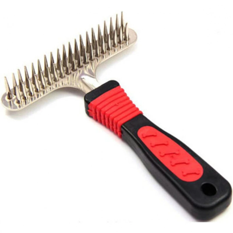 Deshedding-peine desenredante para perros, rastrillo de aseo de doble fila para pelos largos, razas medianas y grandes, herramienta de limpieza de cepillo para el pelo de mascotas