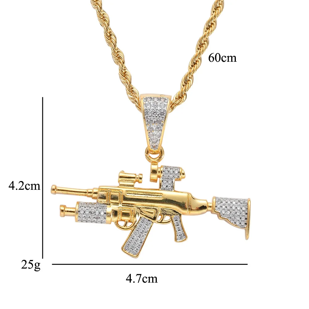Hip Hop AAA CZ Stones Paved Bling Ice Out Sniper Rifle CS GO Gun Pendants Necklace for Men Rapper Jewelry Gold Color Gift