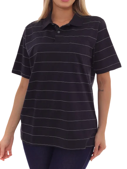Women's Oversized Striped Black Polo Shirt