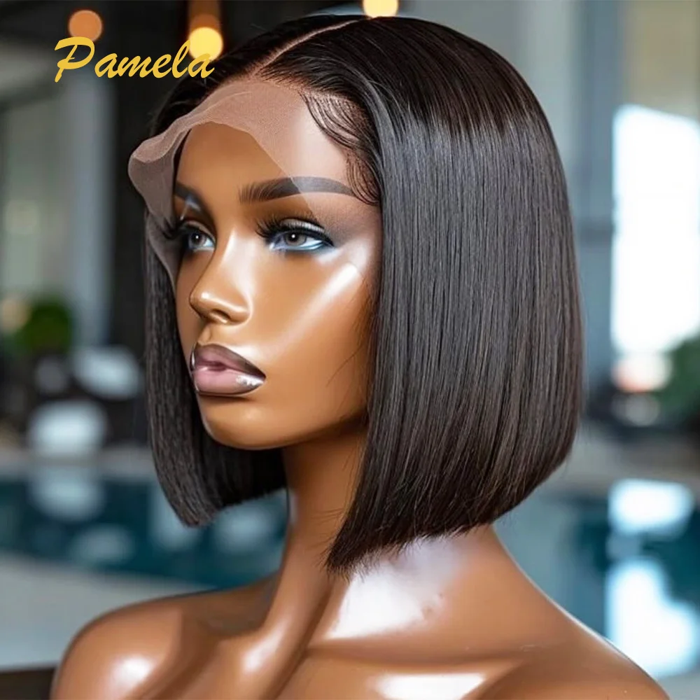 Double Drawn Glueless Wig Human Hair Bone Straight Short Bob 4x4 9x6 HD Transparent Lace Closure Princess Hair Wig For Women