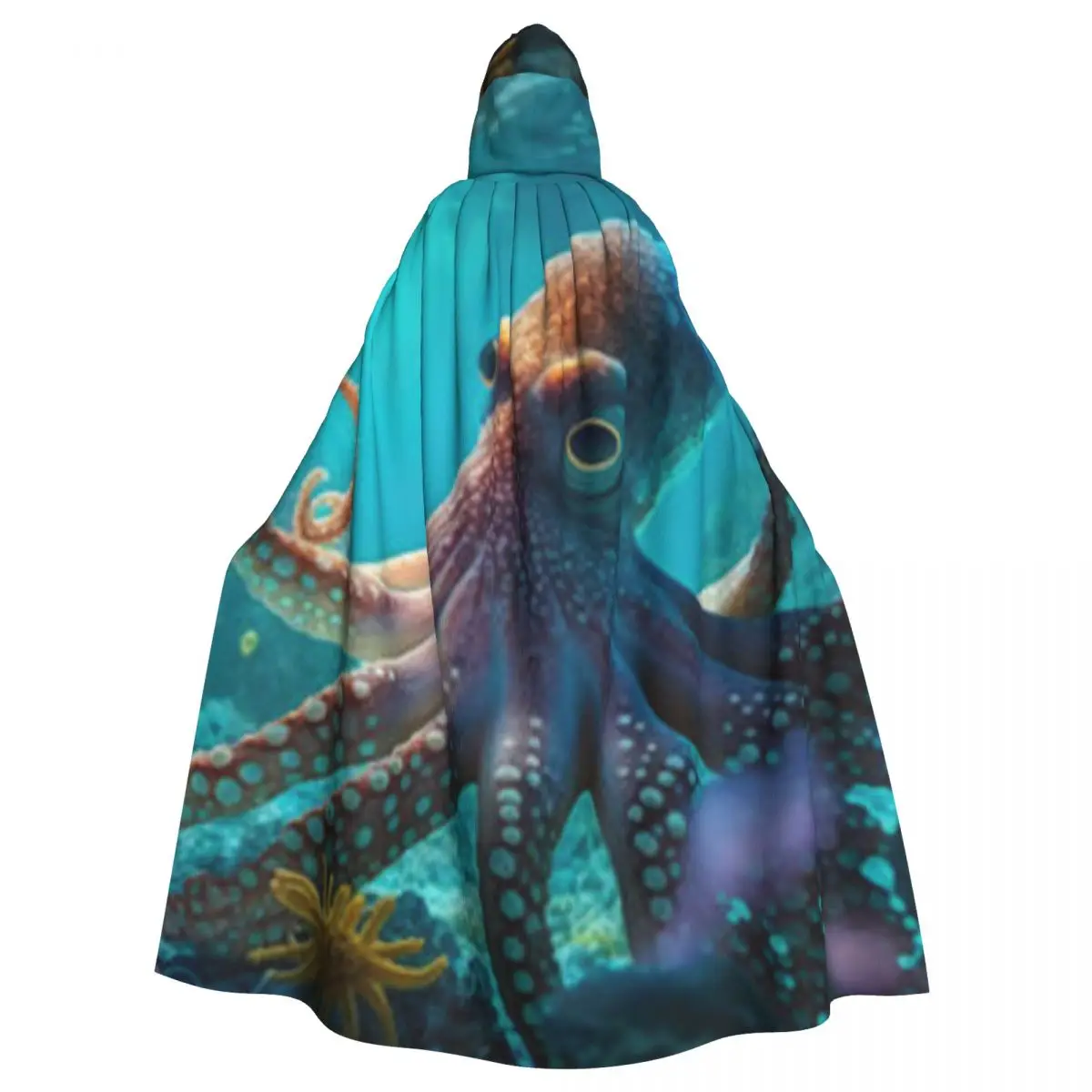 Unisex Adult Octopus Swimming Underwater Cloak with Hood Long Witch Costume Cosplay