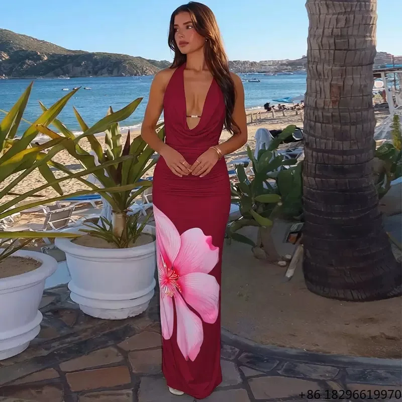 v-neck-cascading-ruffle-multi-layer-print-empire-waist-party-maxi-dress