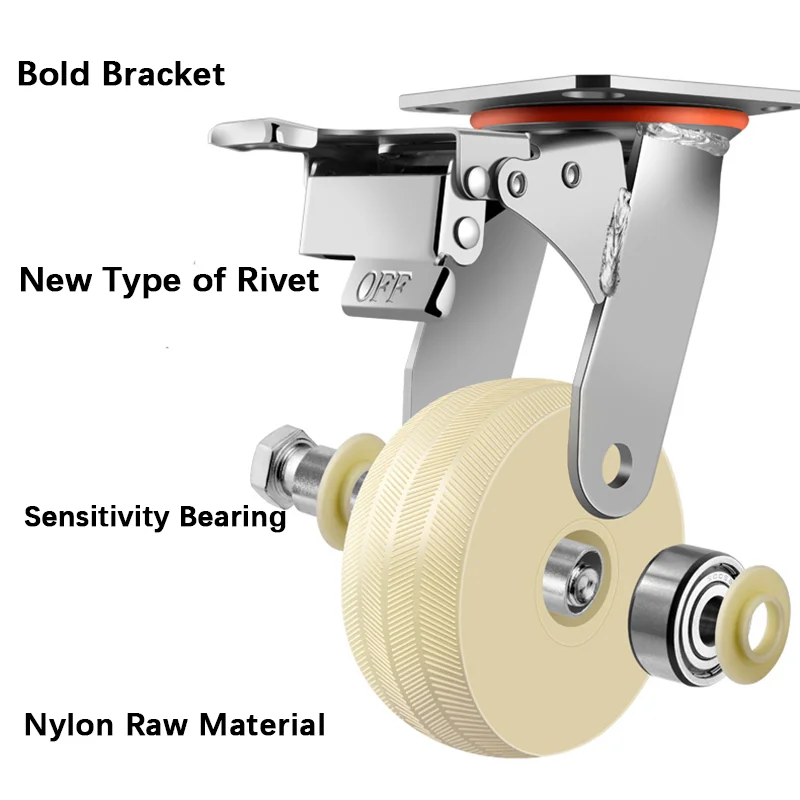 1PCS Heavy-Duty Nylon Industrial Caster Wheel 4/5/6/8 Inch Trolley Caster with Brake And Directional Wide for Furniture And Equi