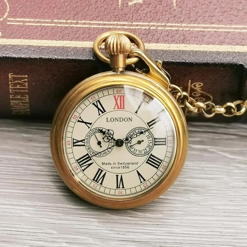 Antiek Londense 1856's 5 Hand Kleine Wijzerplaat Mechanisch Zakhorloge Romeins Nummer Open Gezicht Fob Horloge Cadeau Klok