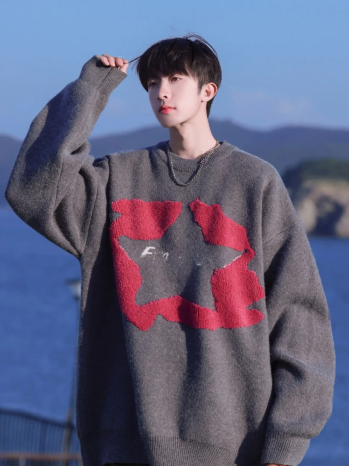 

Japanese Sle round Ne Sweater Men's Autumn Winter Casual Knitted Outerwear Cool Haome Lazy Boy Teenager Feeling