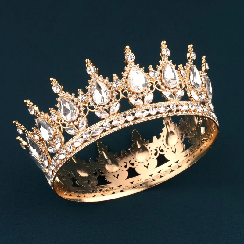Alloy Rhinestones Big Round Crown European Style Bride Wedding Dress Shape colorful Crown Wedding Jewelry Model Crown