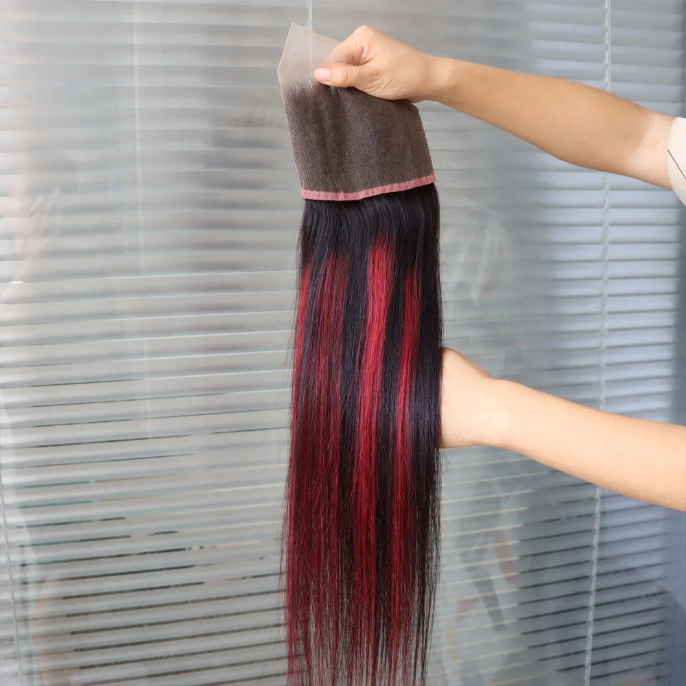 الجملة البرازيلي البيانو أومبير تسليط الضوء على 1b الأحمر إغلاق أمامي 4x4 5x5 13x4 13x6 عذراء ريمي الشعر البشري الدانتيل إغلاق أمامي