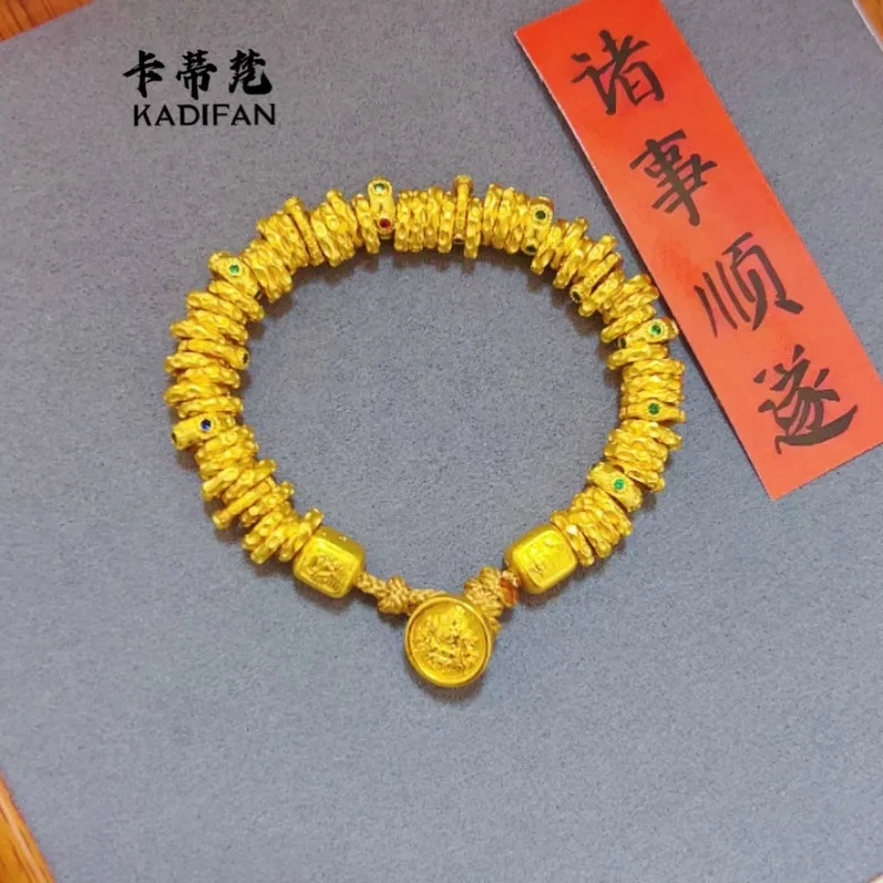 

Gold Shop 9999, 24-каратное настоящее золото, желтый браслет с сокровищами, женский модный дизайн, браслет Zakiram из красной веревки