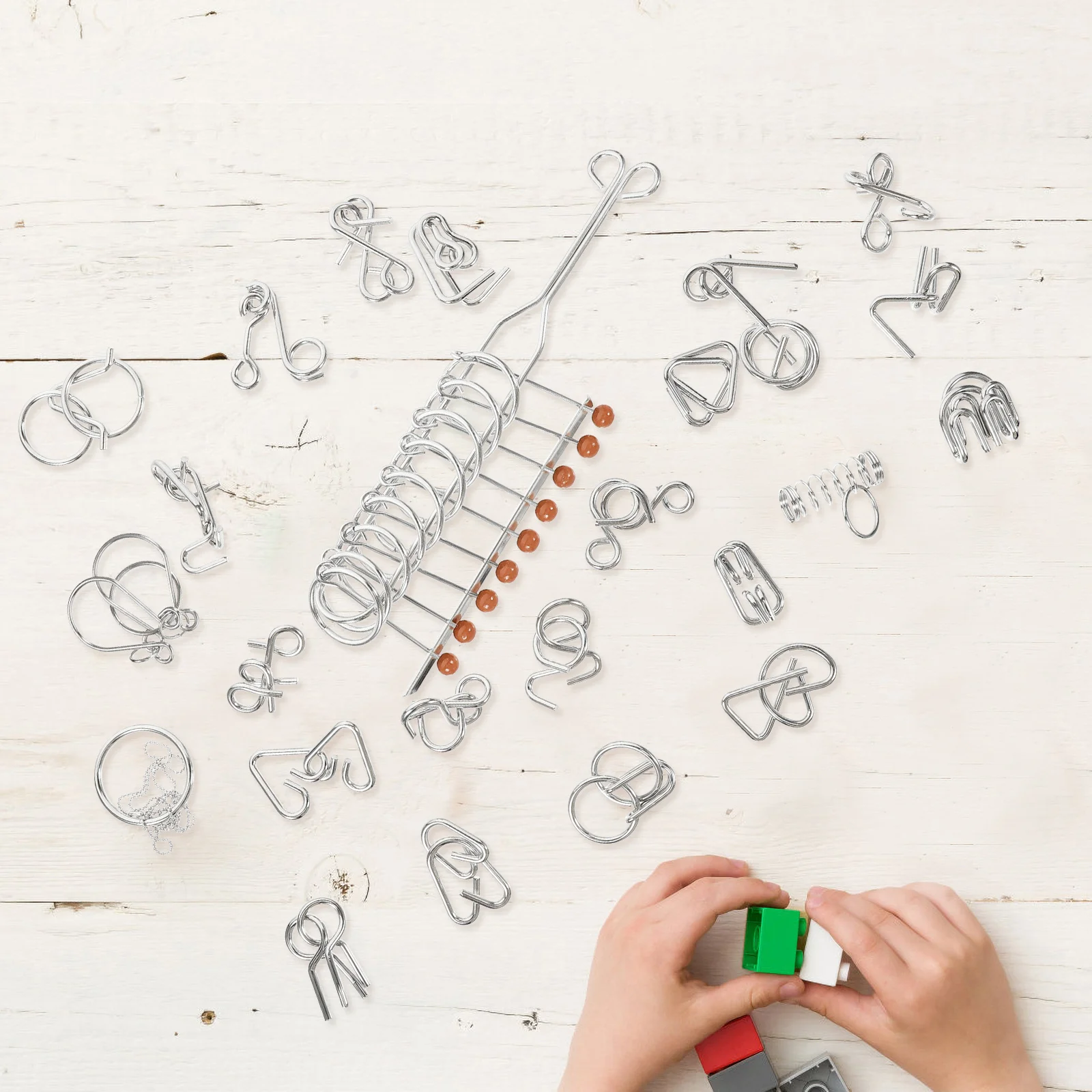 25pcs Intellectual Unlock Ring Chinese Puzzle Game Brain Teaser For Kids Adults Educational Metal Wire Puzzle Set Developmental