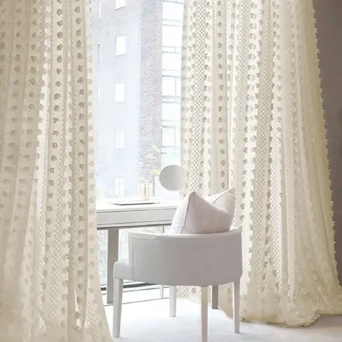 1Pc Vintage-Style Linen Sheer Curtain, with Rainbow Candy Bean Design - Rod Pocket Design for Easy Hanging, Perfect for Bedroom, Living Room, Office Decoration