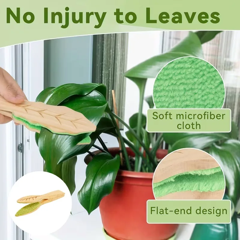 Leaf Cleaning Tongs - Handheld Green Plant Cleaning Brush with Ergonomic Handle,Durable Wooden Design for Efficient Leaf Removal