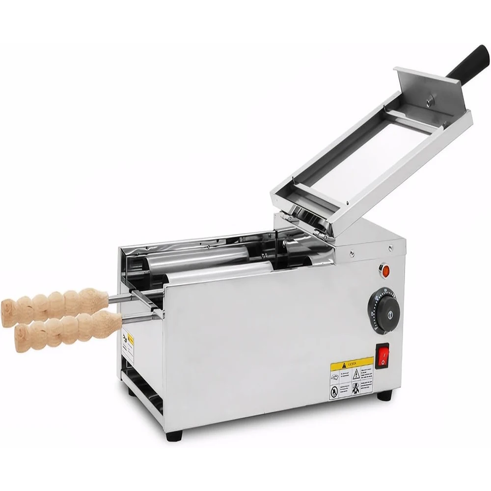 110V Chimney เค้กม้วนเตาอบ Maker, 1500W ไฟฟ้าเชิงพาณิชย์ไอศกรีมขนมปังกรวยเครื่อง 2 แม่พิมพ์สแตนเลส