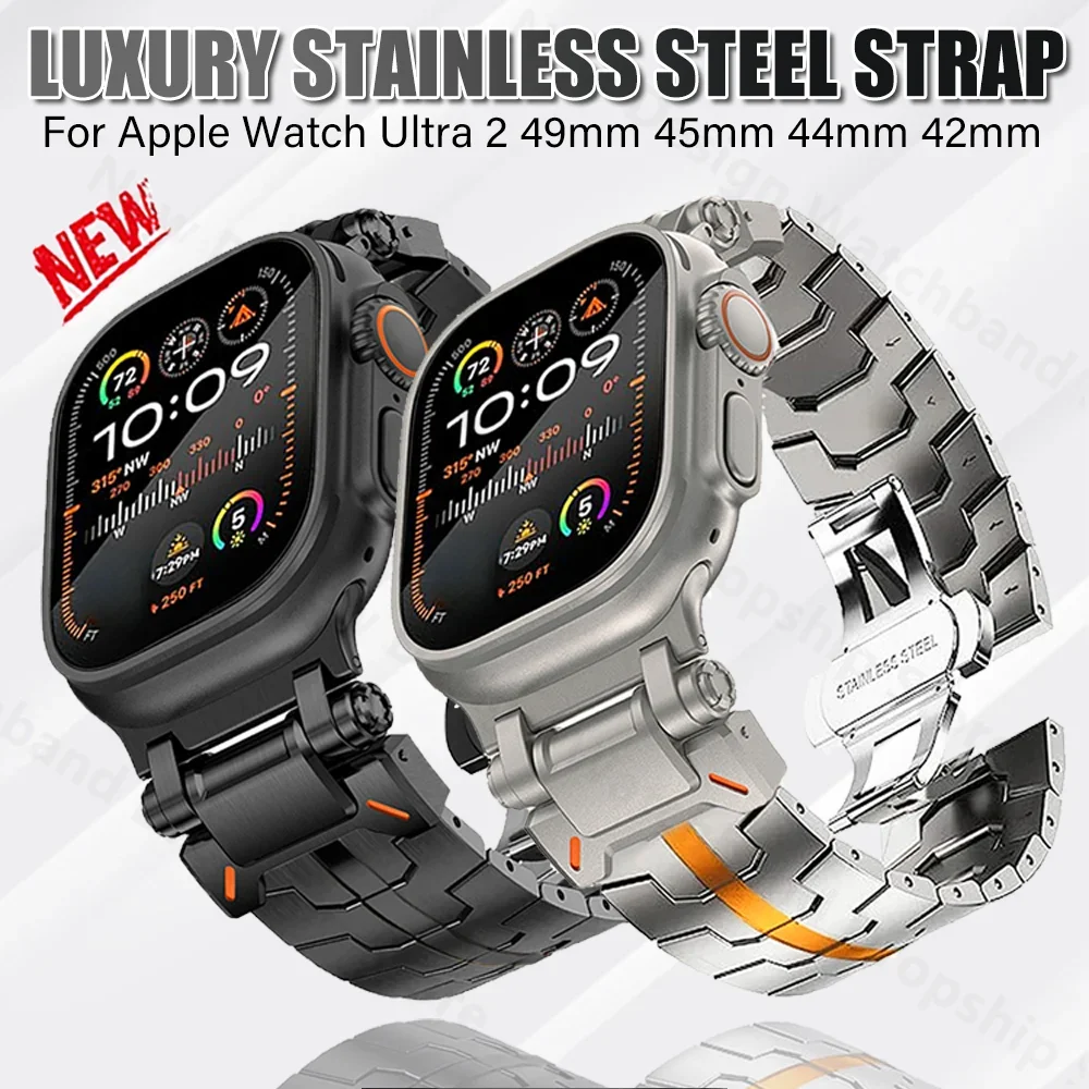 

Ultra Stainless Steel Bracelet For Apple Watch 49mm 44mm 45mm 42mm Luxury Strap For iWatch Series 9 7 8 6 5 se Men Business Band