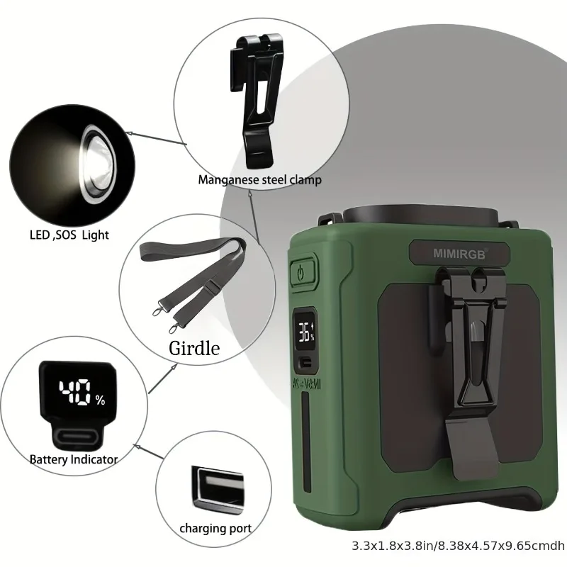 

Waist Fan 10000mAh Battery Portable Cooling Fan - LED 5-speed Adjustment Suitable for Construction Sites Agriculture Fishing