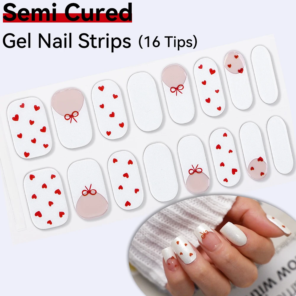 

16 штук полузатвердевших УФ-гелевых наклеек для ногтей, премиум-класса, долговечные, с полным покрытием, УФ/LED гель-стикеры, высшее качество