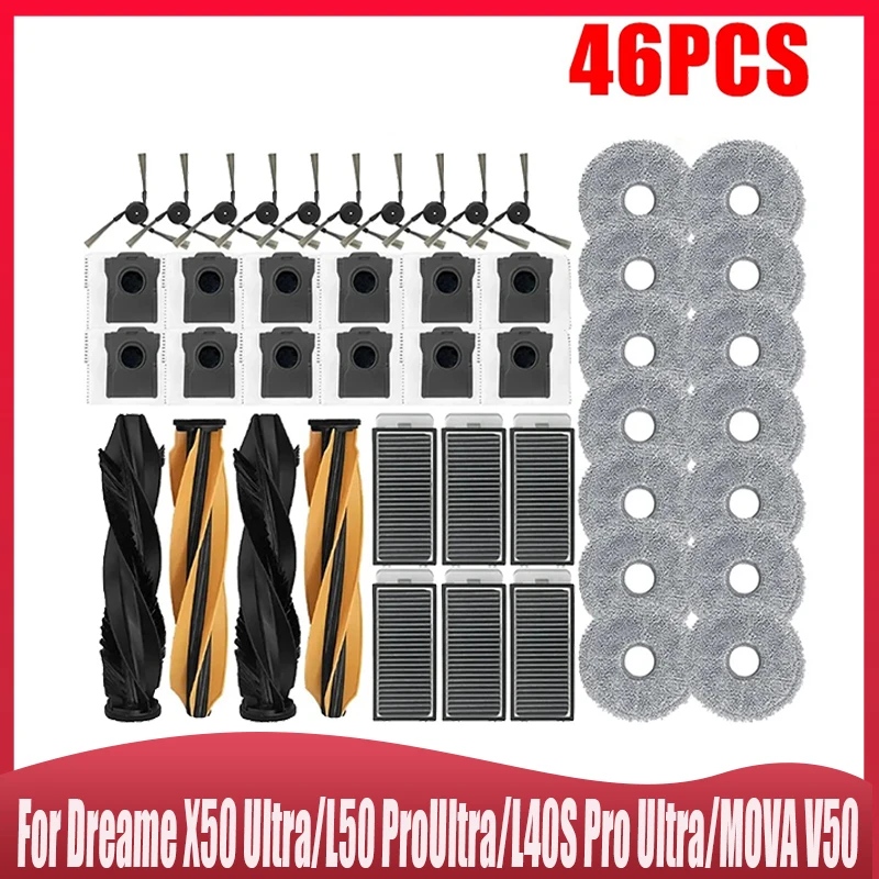

For Dreame X50 Ultra/L50 ProUltra/L40S Pro Ultra/MOVA V50 Ultra Robot Vacuum Spare Part,Main Side Brush Hepa Filter Mop Dust Bag