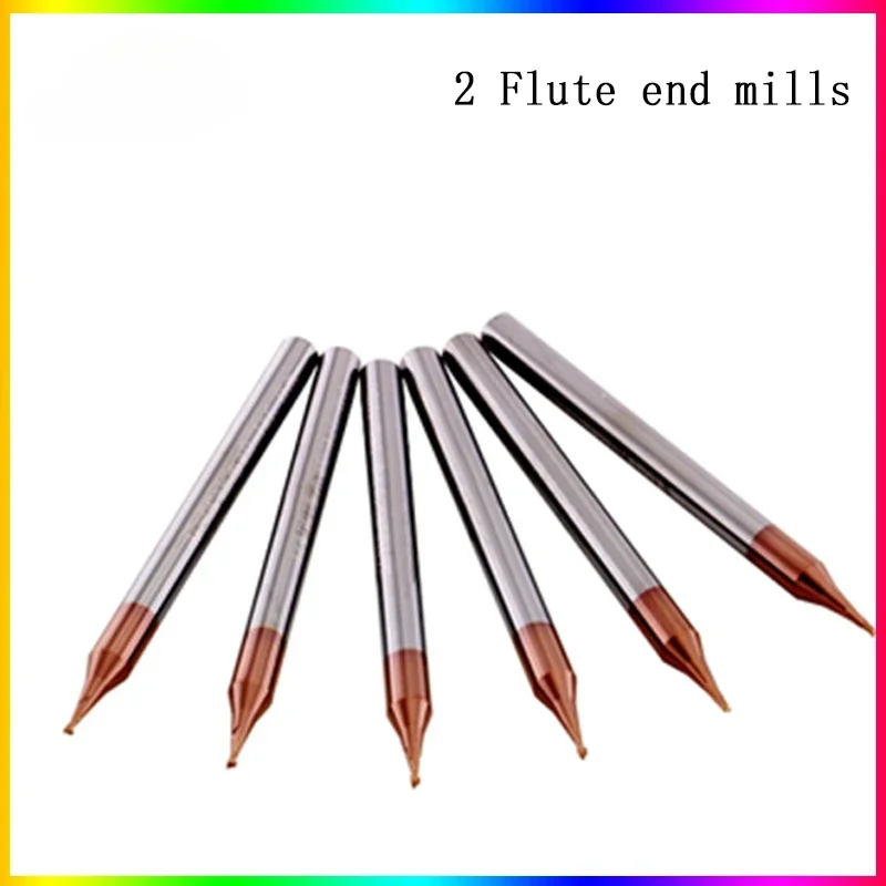 NEW HRC55 2-Flute tungsten steel end mill Small slot diameter 0.2mm0.3mm 0.4mm 0.5mm 0.6mm 0.7mm 0.8mm 0.9mm cnc milling machine