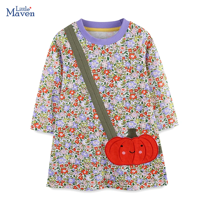 Little maven Clothes for Kids  Autumn Spring Baby Girls Long Sleeves Party Dress Halloween Costumes Pumpkin Children's Clothing