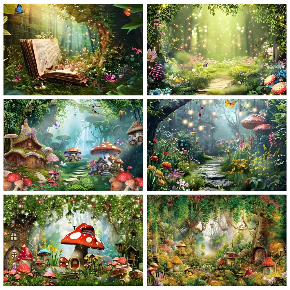 

Fairy Forest Birthday Backdrop Photography Wonderland Dreamy Jungle Mushroom Birthday Party Decorations Kids Portrait Background