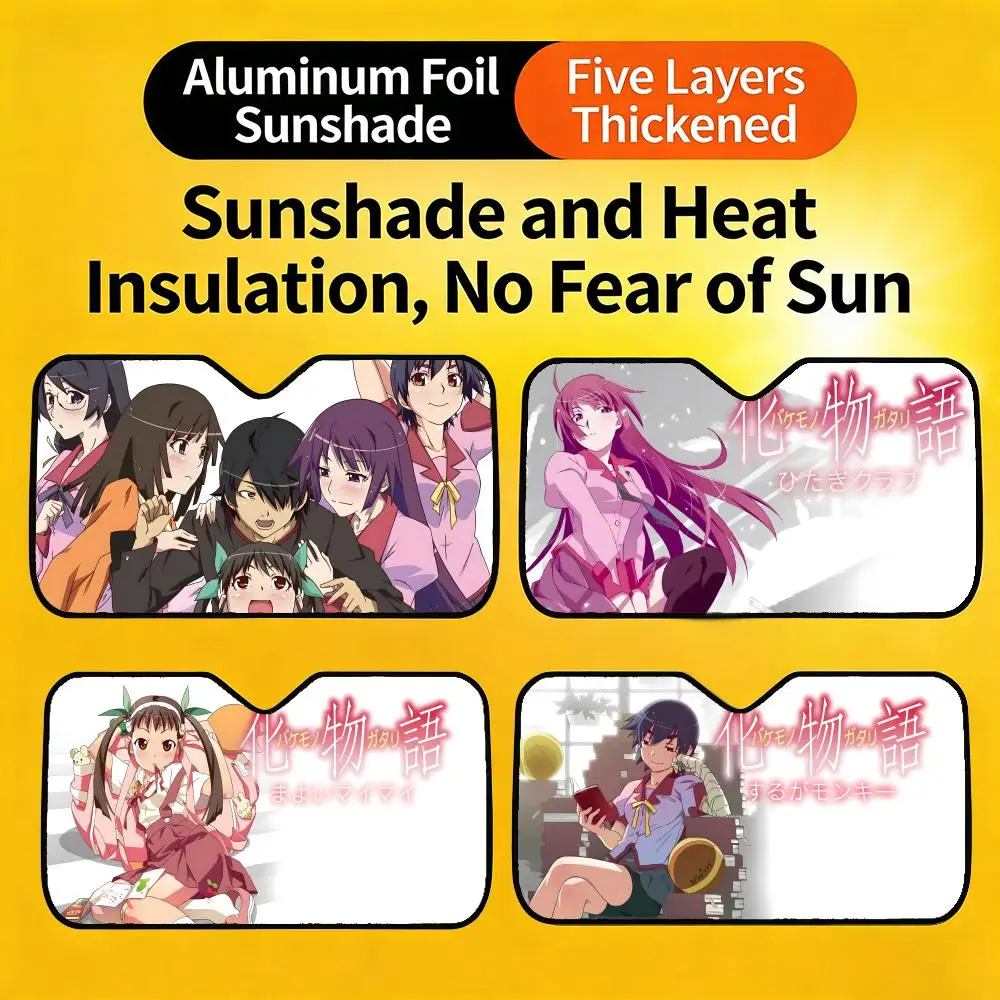 

Sun Visor Cute and Funny Car Sunshade, Personalized UV-Resistant Front Windshield Sun Visor Cover A- Bakemonogatari