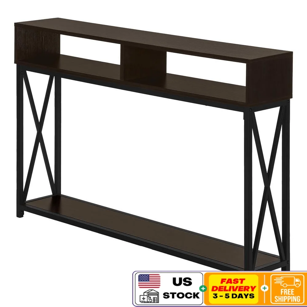 

Narrow Console Table with X-Design Frame and Open Shelves Entryway Living Room Bedroom Storage