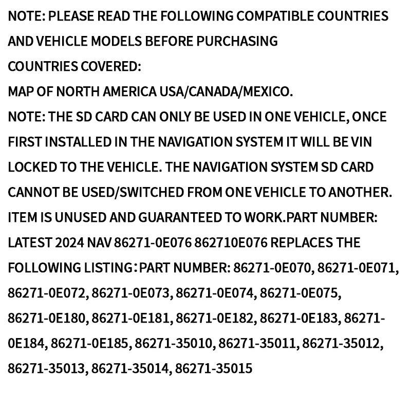 86271 0E076 لتويوتا الملاحة بطاقة SD سيارة 4th RAV4 هانلندا الخ الولايات المتحدة الأمريكية/كندا/المكسيك لتحديد المواقع 2024 استبدال تحديث الخريطة
