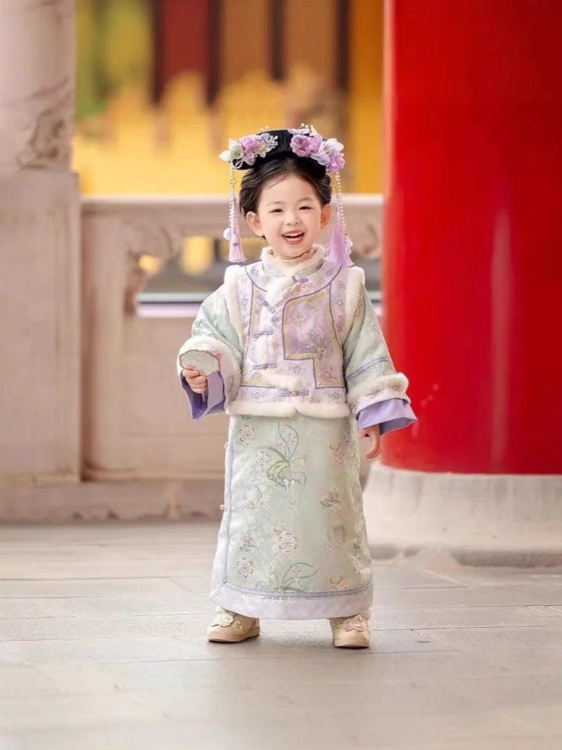 2025 شتاء جديد دافئ الصينية Hanfu زي لطيف الفتيات سلالة تشينغ فستان الأميرة الأطفال القديمة طفل الأطفال هدية عيد ميلاد #4