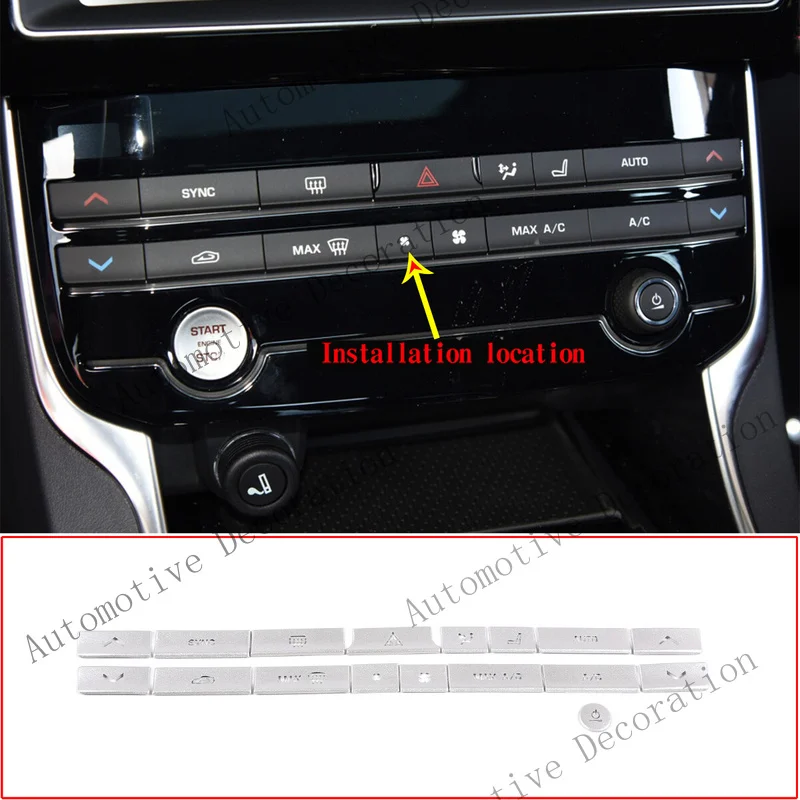Z+ 18pcs Silver Alloy Central Control A/C Button Sticker For Jaguar XF/FL/E/EL