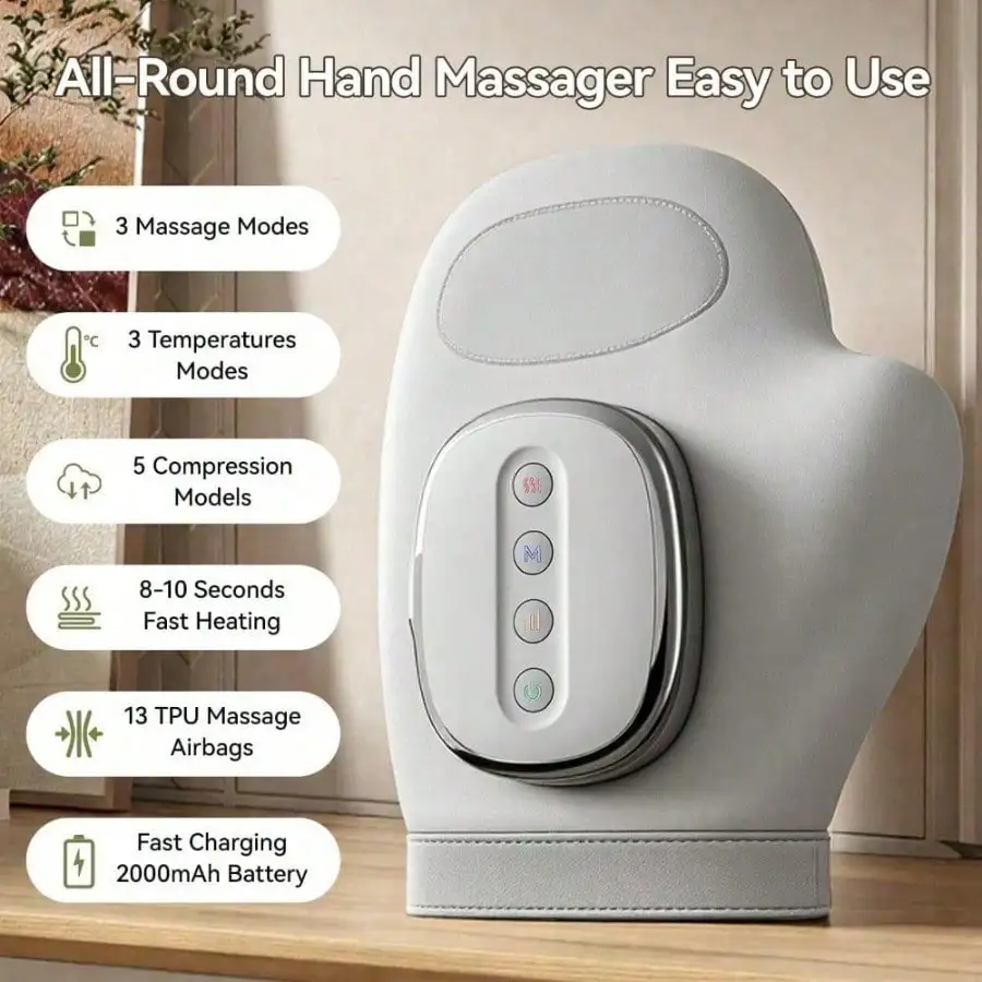 Cordless Rechargeable Electric Hand Massager With Heating & Air Compression, 3 Adjustable Heat Levels & 5 Massage Modes, Hand Massager Machine For Fingers Palms Wrist Tension Relief, Ideal Relaxation Gift For Women Men Mom Dad