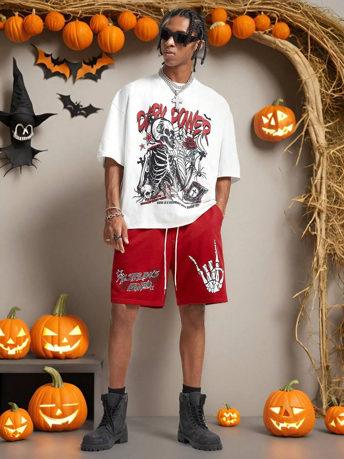 

2026 Summer Men's Suit with Skull Pattern Breathable and Lightweight Casual Roller Skating Hip-Hop Men's Clothing