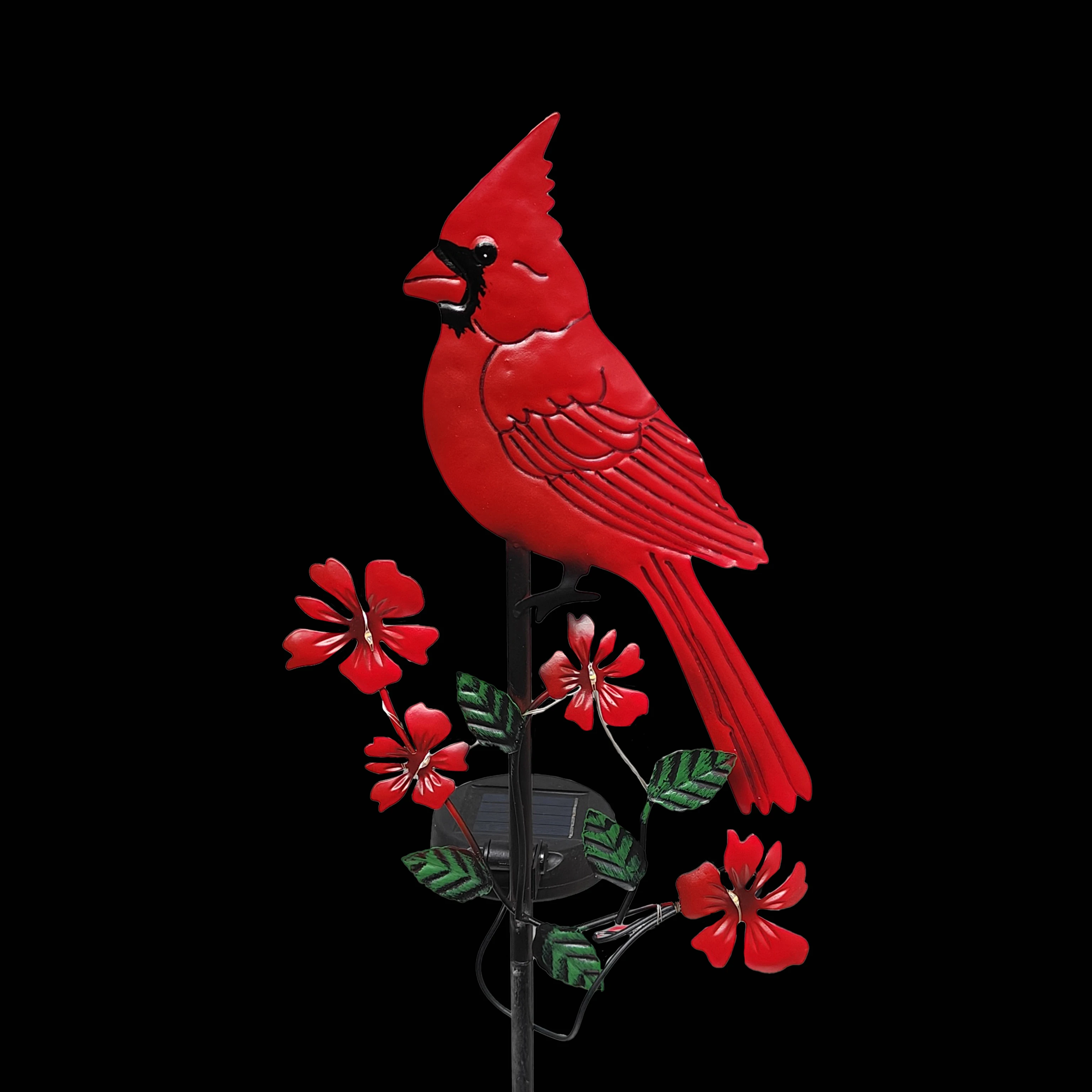 Charming Solar Cardinal Light Stake Outdoor Decor, Metal Yard Art Red Bird Stake, Garden Pathway Accent Ornament