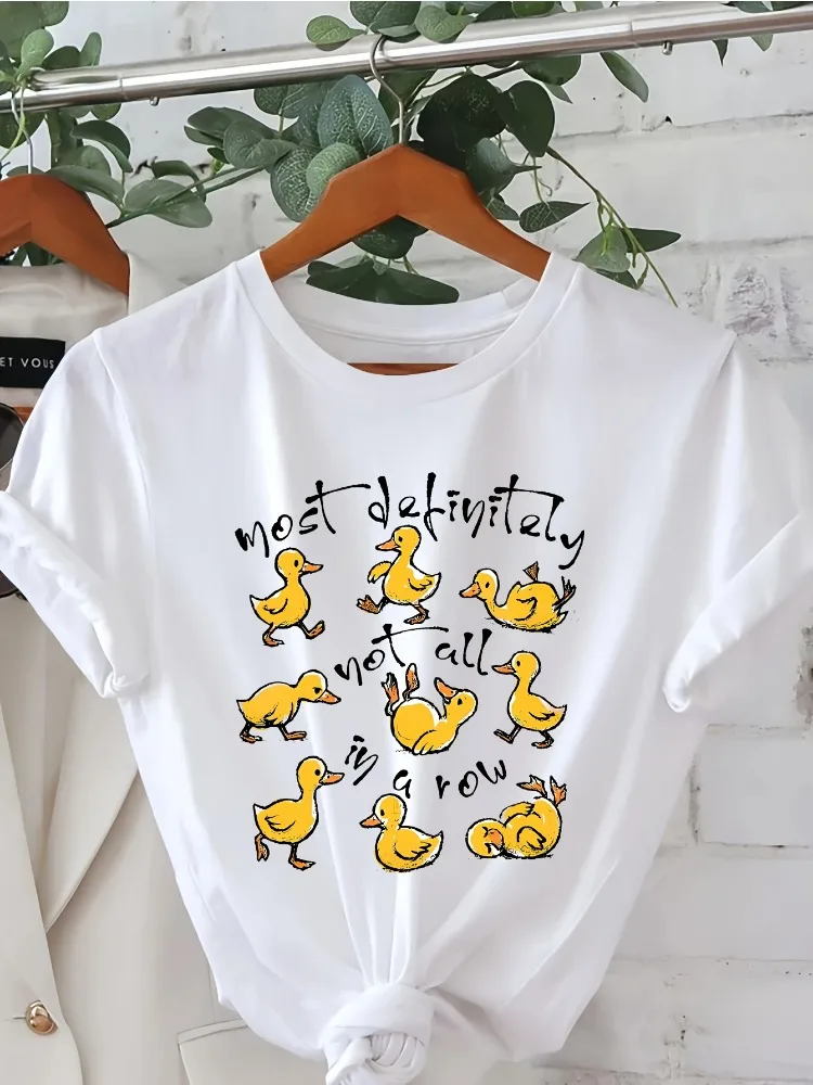 

Футболка с милым узором маленькой утки, повседневная футболка с круглым вырезом и короткими рукавами, удобная всесезонная универсальная женская футболка