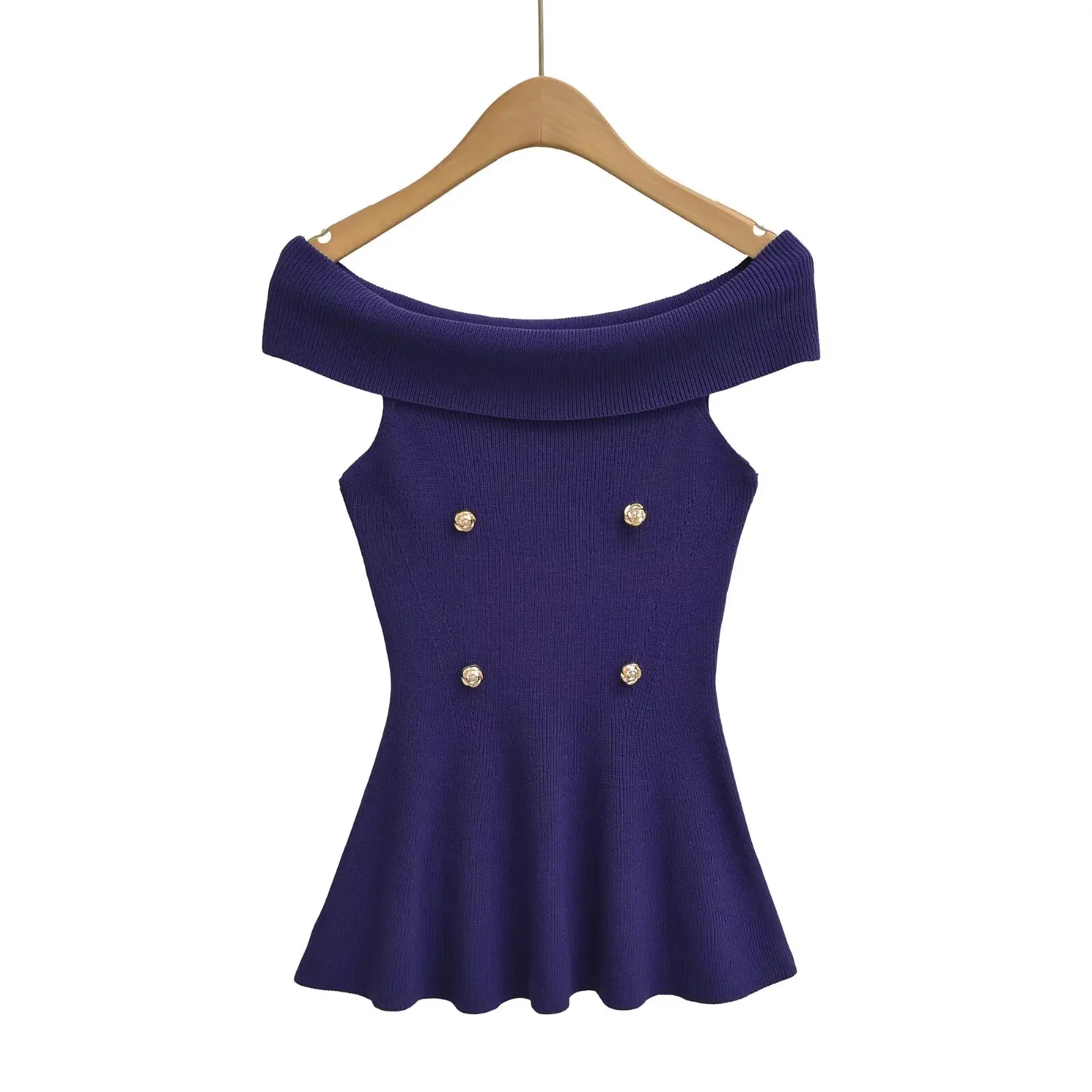 

Sweet Waist-Cinching One-Shoulder Knitwear Sleeveless Top Show off Clavicle for Bloggers Stylish European Style Polyester Fiber