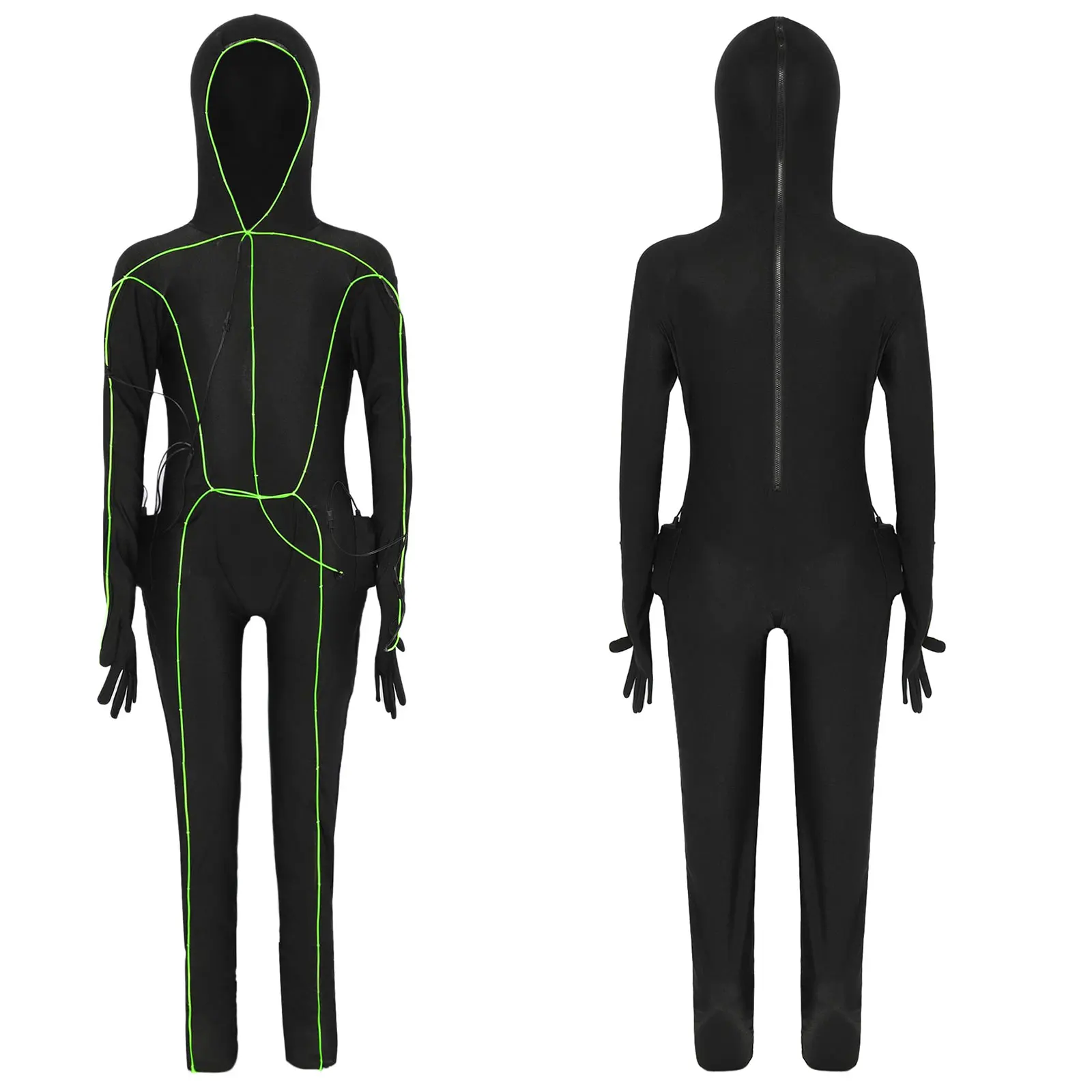 Light Up Stick Child Halloween Figure Costume Alien Cosplay Costume Boys Girl Hooded Long Sleeve Zipper Jumpsuit for Theme party