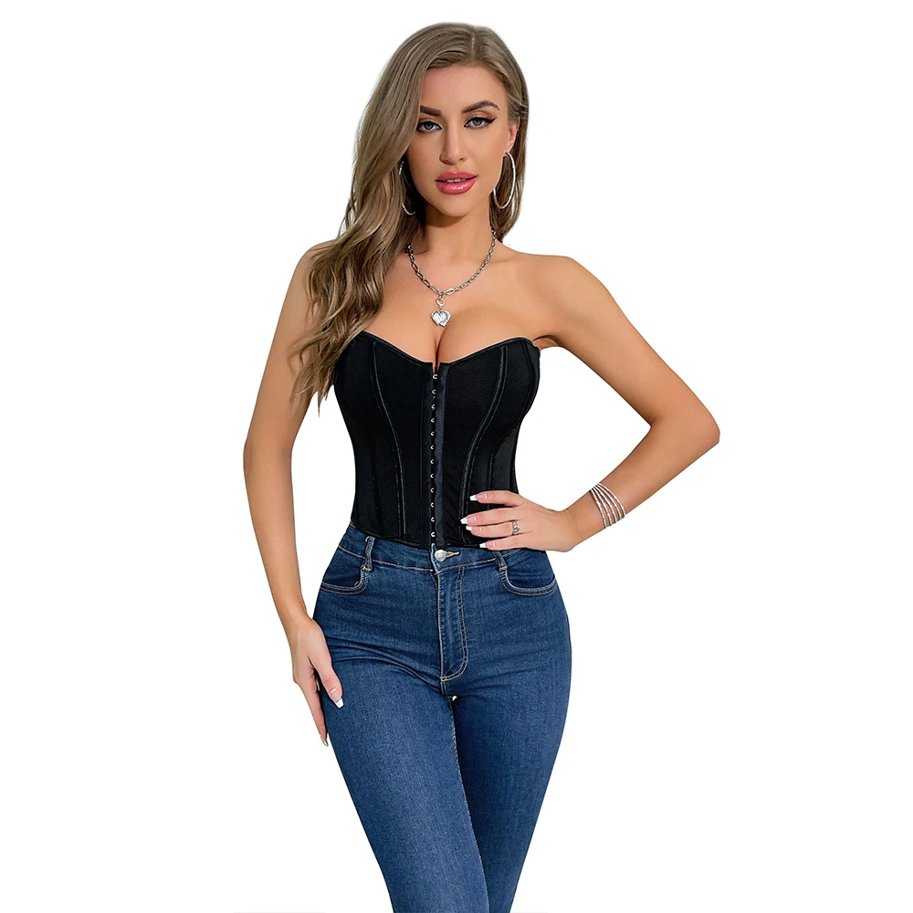 Translucent Mesh Corselet Summer Going Out Sexy Bustier Top Front Hooks Overbust Corset