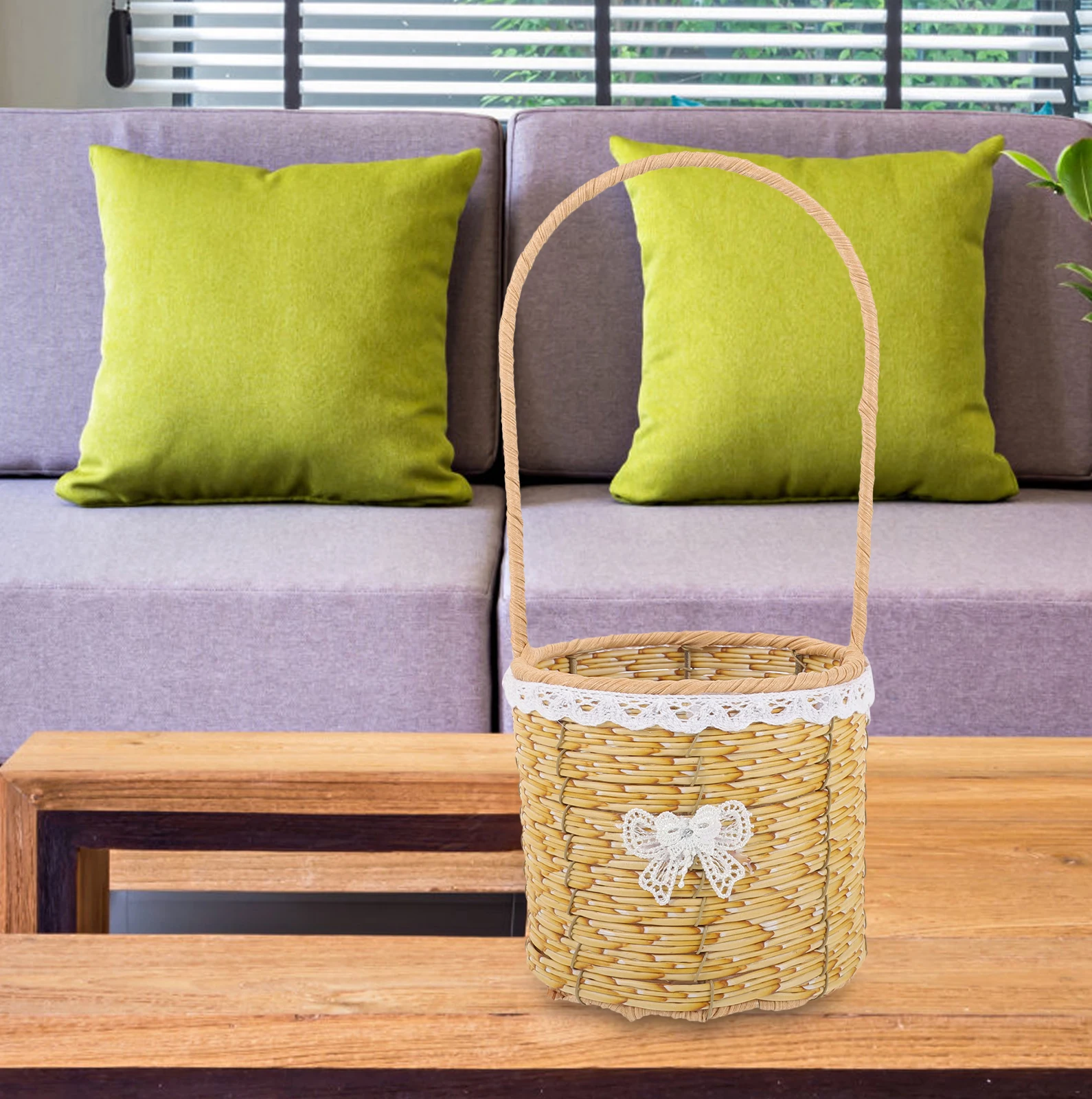 

Rattan Flower Basket Wicker with Handle Small Storage Cute Baskets Woven Manual Hamper
