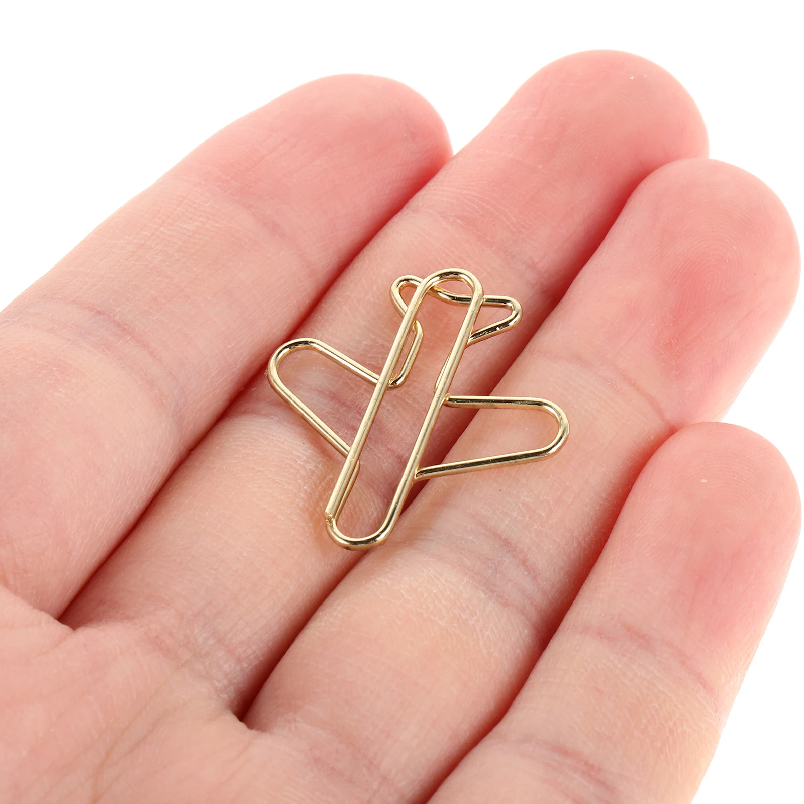 

20 Pcs Creative Paper Clip Office Supplies Airplane Shape Clips Golden Bookmark Paperclip