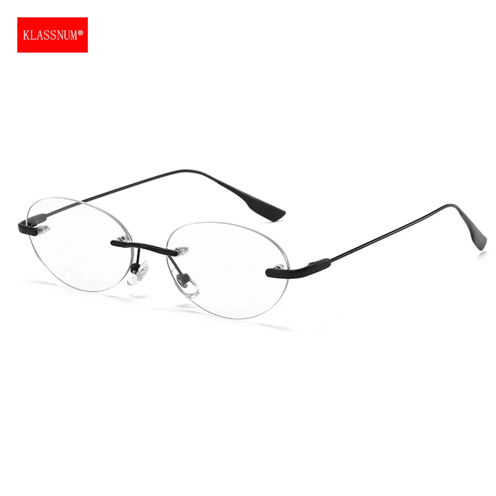 Wholesale Women 2026 Anti Blue Light Eyewear Rimless Oval Transparent Glasses Alloy Frame Transparent Lenses Decorative Eyepiece