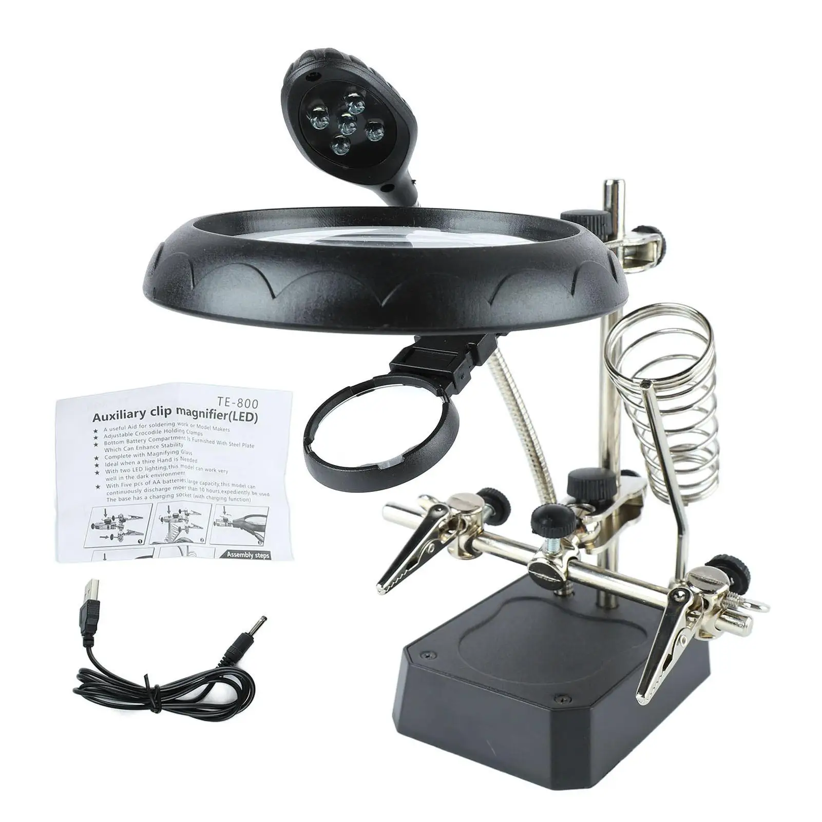 

Magnifying Desk Lamp with Wide Lighting Range LED Light for inspecting Electronic Devices with Auxiliary Clamp