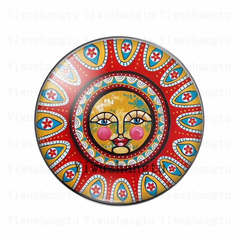 Colourful cartoon Sun flower vintage patterns 12mm/18mm/20mm/25mm Round photo glass cabochon demo flat back Making findings