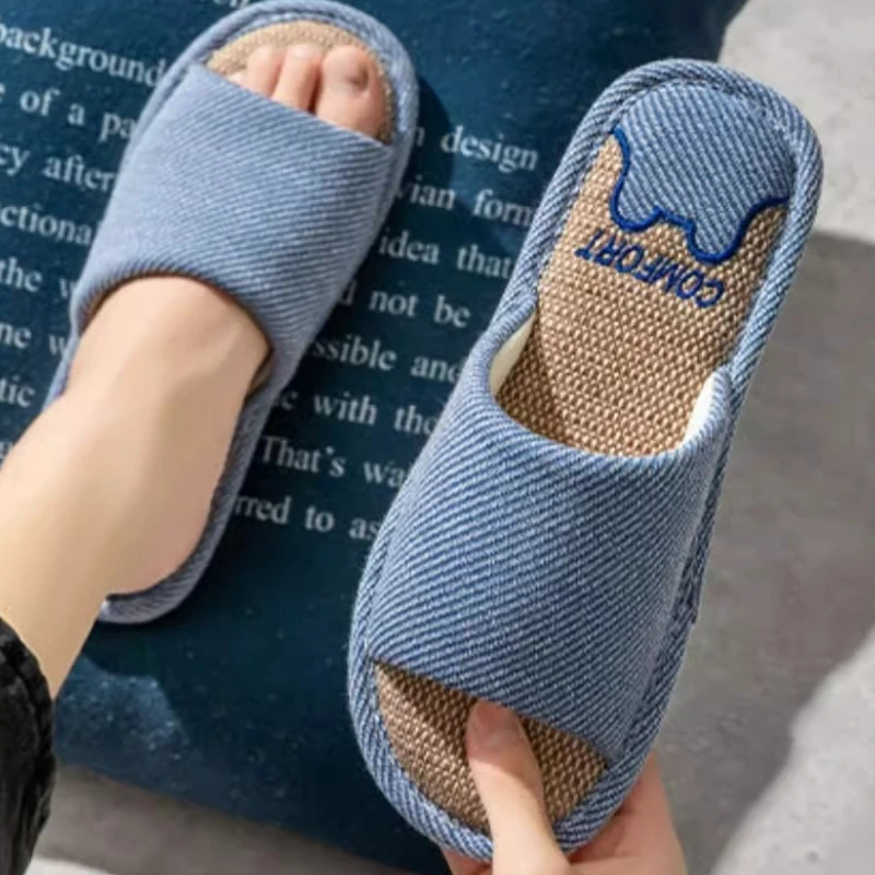 ربيع الخريف التعرق الصامت القطن الكتان الرجال أو النساء النعال تنفس داخلي المنزل المضادة للانزلاق لينة أسفل شبشب رجالي