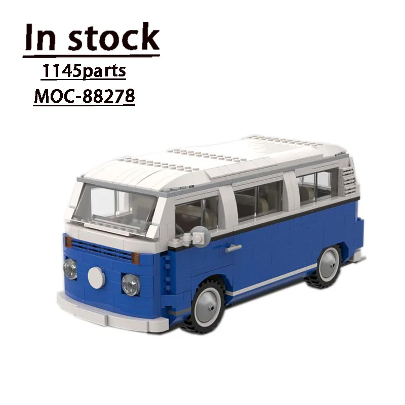 MOC-88278 New T2 Camper Van Blue Assembly Patchwork Building Block Model • 1145 Building Block Parts Kids Birthday Toy Gift