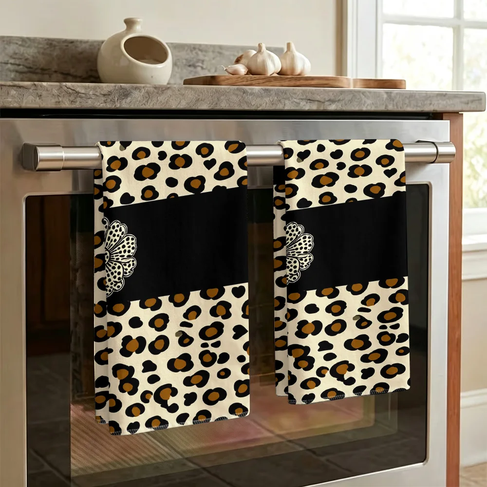 1pc/2pcs Leopard Print Kitchen Towel-Super absorbent, reusable polyester dishcloths perfect for home decor, cooking, baking and