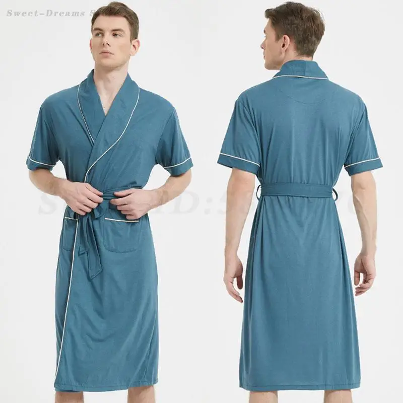 

Модальный халат с короткими рукавами для мужчин, большие размеры 3XL 4XL, мягкая одежда для сна, халат с поясом, свободная повседневная домашняя одежда, ночная рубашка, одежда для дома