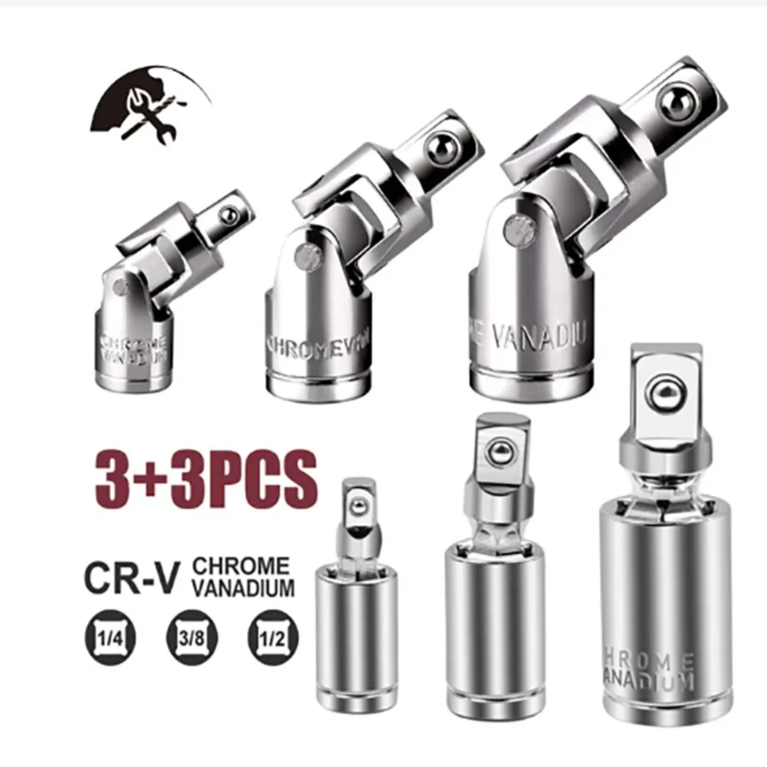 High-quality Essential Auto Repair Tools - Set of 6 Large and Small Chrome Vanadium Steel Turning Socket Wrenches for 1/4 Inch, 