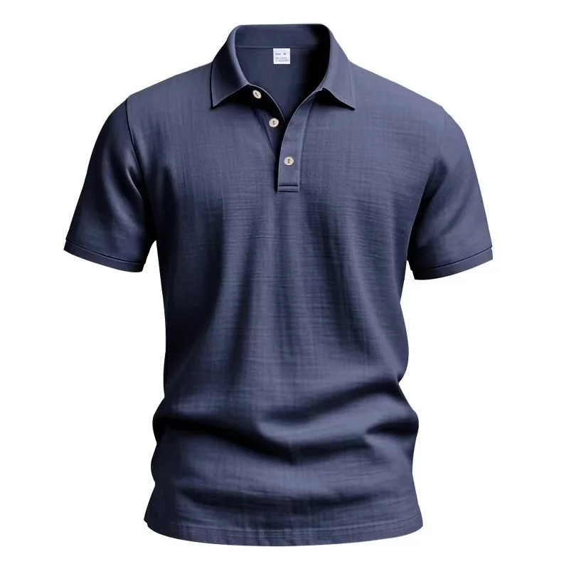 Hochwertiges Leinen-Poloshirt mit kurzen Ärmeln für Herren, lässig, locker, bequem, Sommer-T-Shirt mit Knopfverschluss und Umlegekragen. – Detail 29